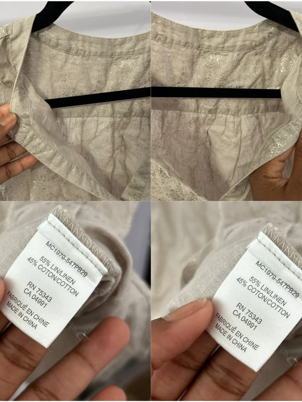 Unbranded Linen Blend Shimmer Detail Vneck Sleeveless Blouse Size XL - “Meline”